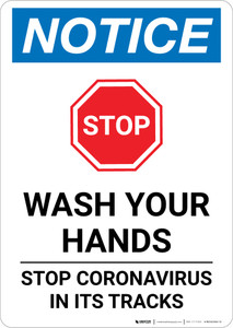 Notice: STOP - Wash Your Hands/Stop Coronavirus Portrait - Wall Sign