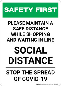 Safety First: Please Maintain Distance - Social Distance Portrait - Wall Sign