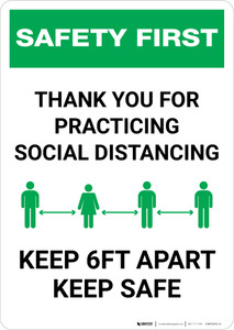 Safety First: Thank You For Social Distancing - Keep 6ft Apart Keep Safe Portrait - Wall Sign Safety First: Thank You For Social Distancing - Keep 6ft Apart Keep Safe Portrait - Wall Sign