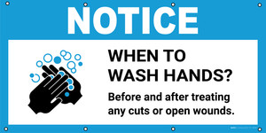 Notice: When To Wash Hands Before And After Treating Any Cuts with Icon - Banner