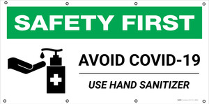 Safety First: Avoid Covid-19 Use Hand Sanitizer with Icon - Banner