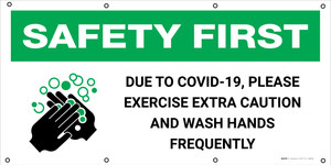 Safety First: Due To Covid-19 Please Excercise Extra Caution with Icon - Banner
