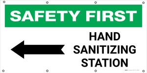 Safety First: Hand Sanitizing Station Left with Arrow - Banner
