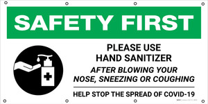 Safety First: Please Use Hand Sanitizer After Blowing Your Nose with Icon - Banner