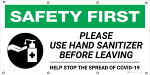 Safety First: Please Use Hand Sanitizer Before Leaving COVID-19 with Icon - Banner