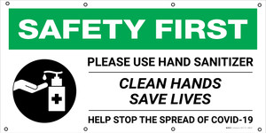 Safety First: Please Use Hand Sanitizer Clean Hands Save Lives with Icon - Banner