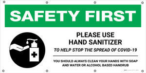 Safety First: Please Use Hand Sanitizer To Help Stop The Spread Of Covid-19 Always Clean Your Hands with Icon - Banner