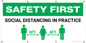 Safety First: Social Distancing In Practice with Icon - Banner Safety First: Social Distancing In Practice with Icon - Banner
