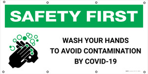 Safety First: Wash Your Hands Avoid Contamination By Covid-19 with Icon - Banner
