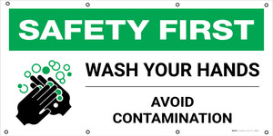 Safety First: Wash Your Hands Avoid Contamination with Icon - Banner