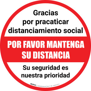 Thank You For Practicing Social Distancing Spanish - Floor Sign