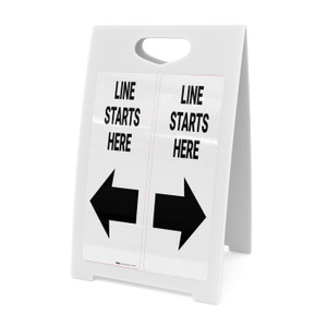 Line Starts Here Left Arrow Portrait - A-Frame Sign