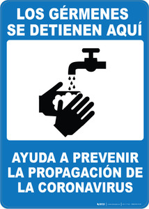 The Germs Stop Here with Icon Spanish Portrait - Wall Sign