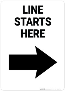 Line Starts Here Right Arrow Portrait - Wall Sign