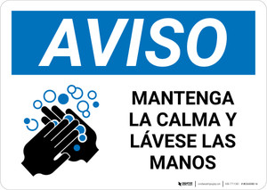 Notice: Keep Calm and Wash Your Hands Spanish with Icon Landscape - Wall Sign