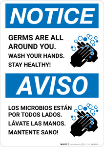 Notice: Stay Healthy Wash Your Hands Bilingual Spanish with Icons Portrait - Wall Sign