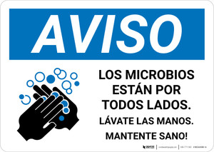 Notice: Stay Healthy Wash Your Hands Spanish with Icon Landscape - Wall Sign