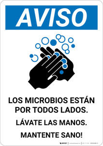 Notice: Stay Healthy Wash Your Hands Spanish with Icon Portrait - Wall Sign