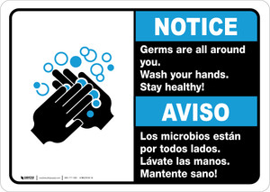 Notice: Stay Healthy Wash Your Hands Bilingual Spanish with Icon ANSI Landscape - Wall Sign