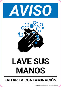 Notice: Wash Your Hands Avoid Contamination Spanish With Icon Portrait - Wall Sign