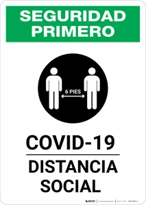 Safety First: COVID-19 Social Distancing Spanish with Icon Portrait - Wall Sign