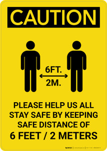 Caution: Please Help Us All Stay Safe By Keeping 2m Distance with Icon Portrait - Wall Sign