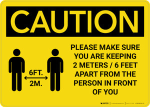 Caution: Please Make Sure You Are Keeping 6 Feet Apart with Icon Landscape - Wall Sign