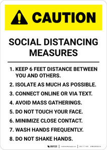Caution: Social Distancing Measures Portrait - Wall Sign