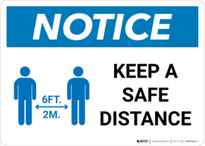 Notice: Keep Distance Maintain 6ft with Icon Landscape - Wall Sign