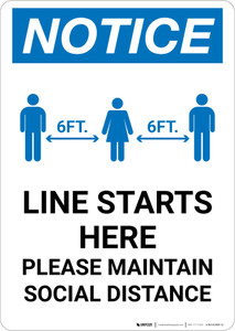 Notice: Line Starts Here Maintain Social Distancing with Icon Portrait - Wall Sign