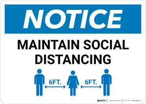 Notice: Maintain Social Distancing with Icon Landscape - Wall Sign