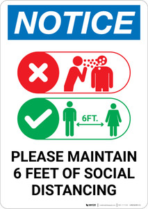 Notice: Please Maintain 6 Feet of Social Distancing with Icons Landscape - Wall Sign