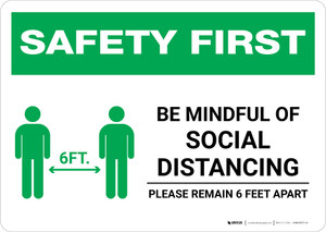 Safety First: Be Mindful of Social Distancing with Icon Landscape - Wall Sign