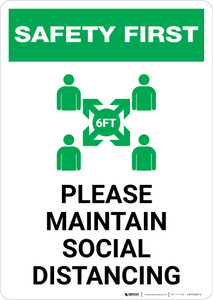Safety First: Please Maintain Social Distancing with Icon Portrait - Wall Sign