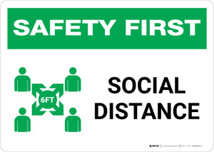 Safety First: Social Distance with Icon Landscape - Wall Sign