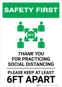 Safety First: Thank You For Practicing Social Distancing with Icon Portrait - Wall Sign Safety First: Thank You For Practicing Social Distancing with Icon Portrait - Wall Sign
