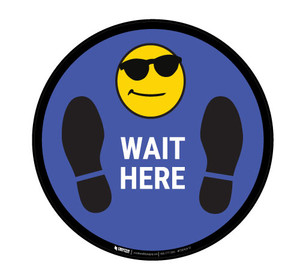 Wait Here with Sunglasses Emoji - Blue - Floor Sign