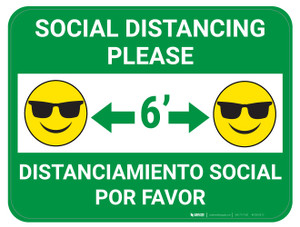 Social Distancing Please with Emoji - Green - Floor Sign