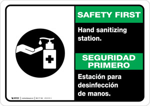 Safety First: Hand Sanitizing Station Bilingual Spanish with Icon Landscape - Wall Sign