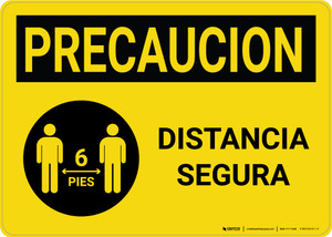 Caution Precaucion: Safe Distance with Icon Spanish Landscape - Wall Sign