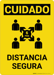 Caution: Safe Distance Spanish with Icon v2 Portrait - Wall Sign