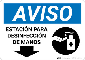 Notice: Hand Sanitizing Station Below Spanish with Icon Landscape - Wall Sign