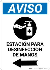 Notice: Hand Sanitizing Station Left Spanish with Icon Portrait - Wall Sign