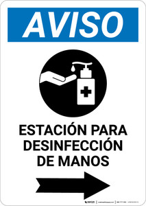 Notice: Hand Sanitizing Station Right Spanish with Icon Portrait - Wall Sign