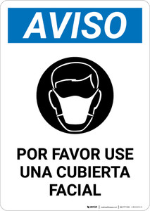 Notice: Please Wear A Face Covering Spanish with Icon Portrait - Wall Sign