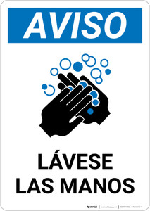 Notice: Wash Hands Spanish with Icon Portrait - Wall Sign