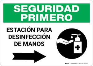 Safety First: Hand Sanitizing Station Right Spanish with Icon Landscape - Wall Sign