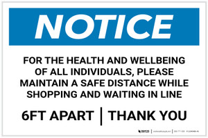 Notice: For Health and Wellbeing Maintain a Safe Distance ANSI Landscape - Label