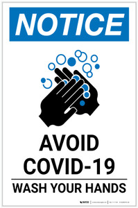 Notice: Avoid COVID-19 Wash Your Hands ANSI Portrait - Label