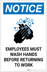 Notice: Employees Must Wash Hands Before Returning to Work ANSI Portrait - Label